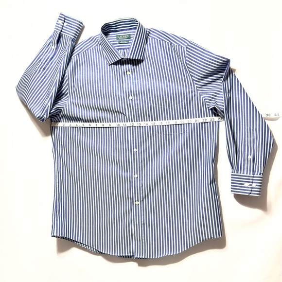 Lauren Ralph Lauren Mens Dress Shirt Size 16.5 Blue Striped ~ Excellent - Picture 2 of 10